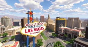 Las Vegas, Minecraft, Bubbaflubba, digitale reconstructie, gaming, YouTube, recreatie, iconische locaties.